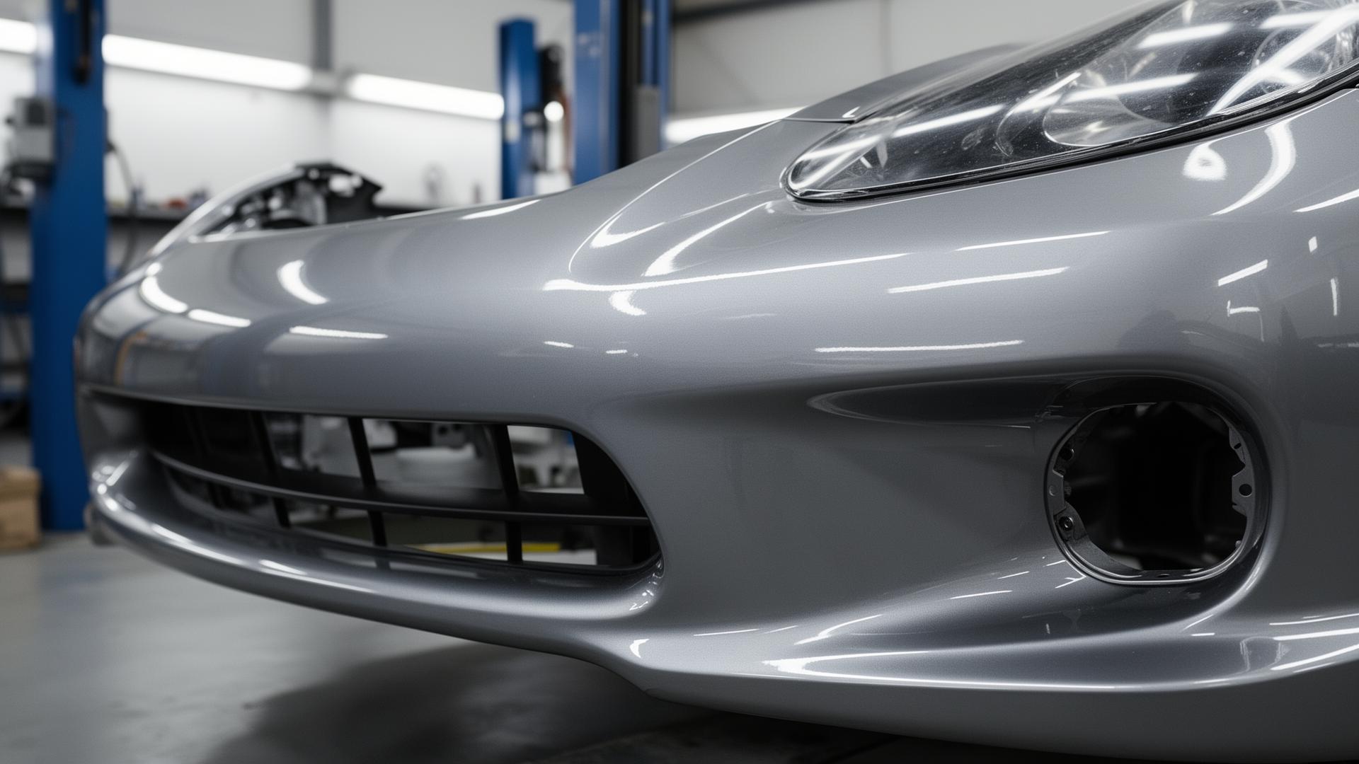 Close-up of a freshly painted car bumper